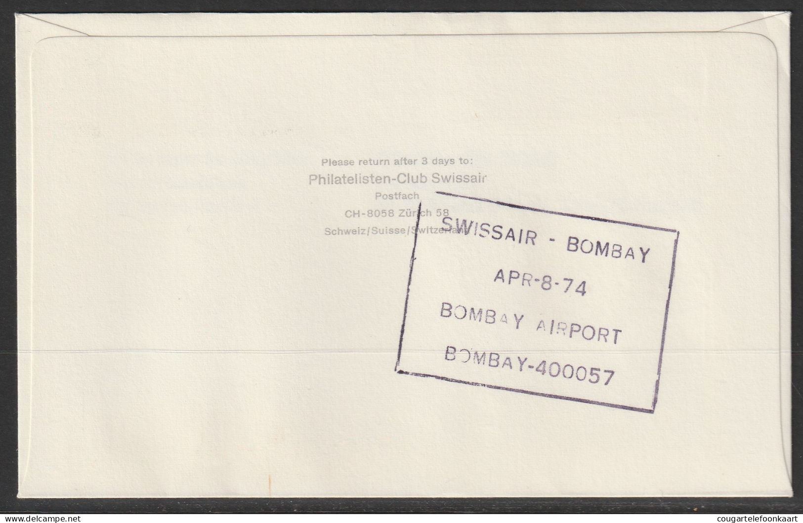 1974, Swissair, Erstflug, Liechtenstein - Bombay - Posta Aerea