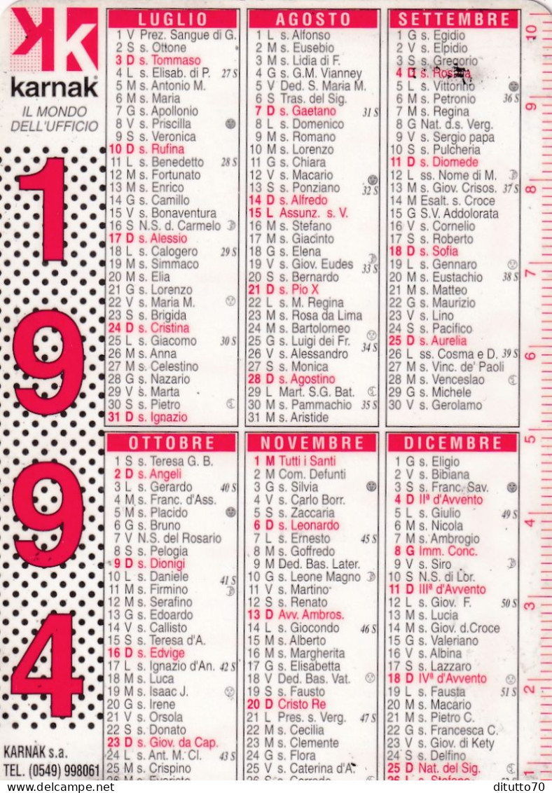 Calendarietto - Karnak - Il Mondo Dell'ufficio - Anno 1994 - Formato Piccolo : 1991-00