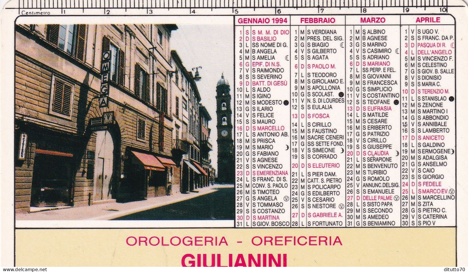 Calendarietto - Omega - Orologeria - Faenza - Anno 1994 - Formato Piccolo : 1991-00