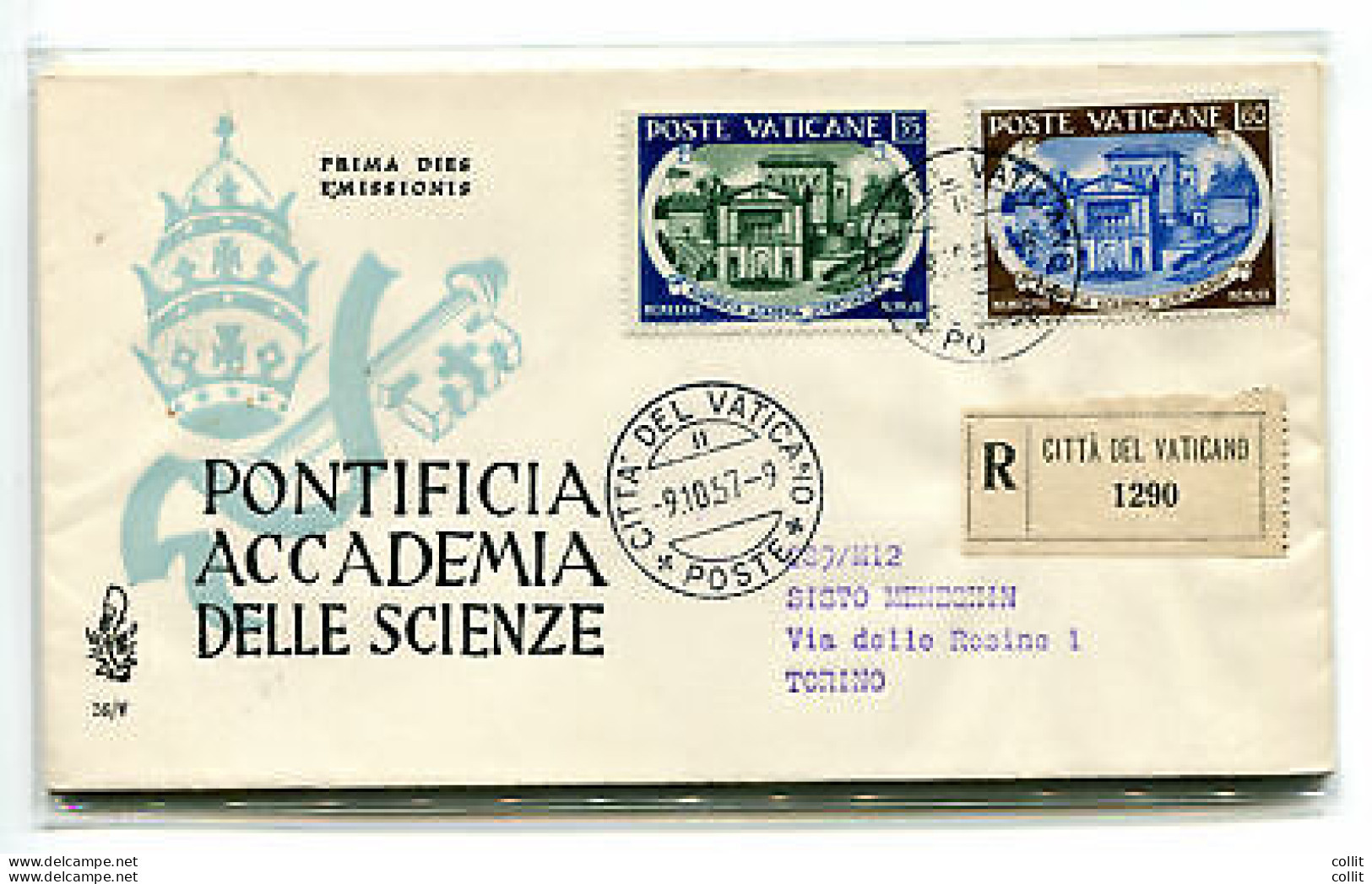 Vaticano FDC Venetia 1957 Accademia Delle Scienze  Viaggiata Racc. Per L'Italia - FDC