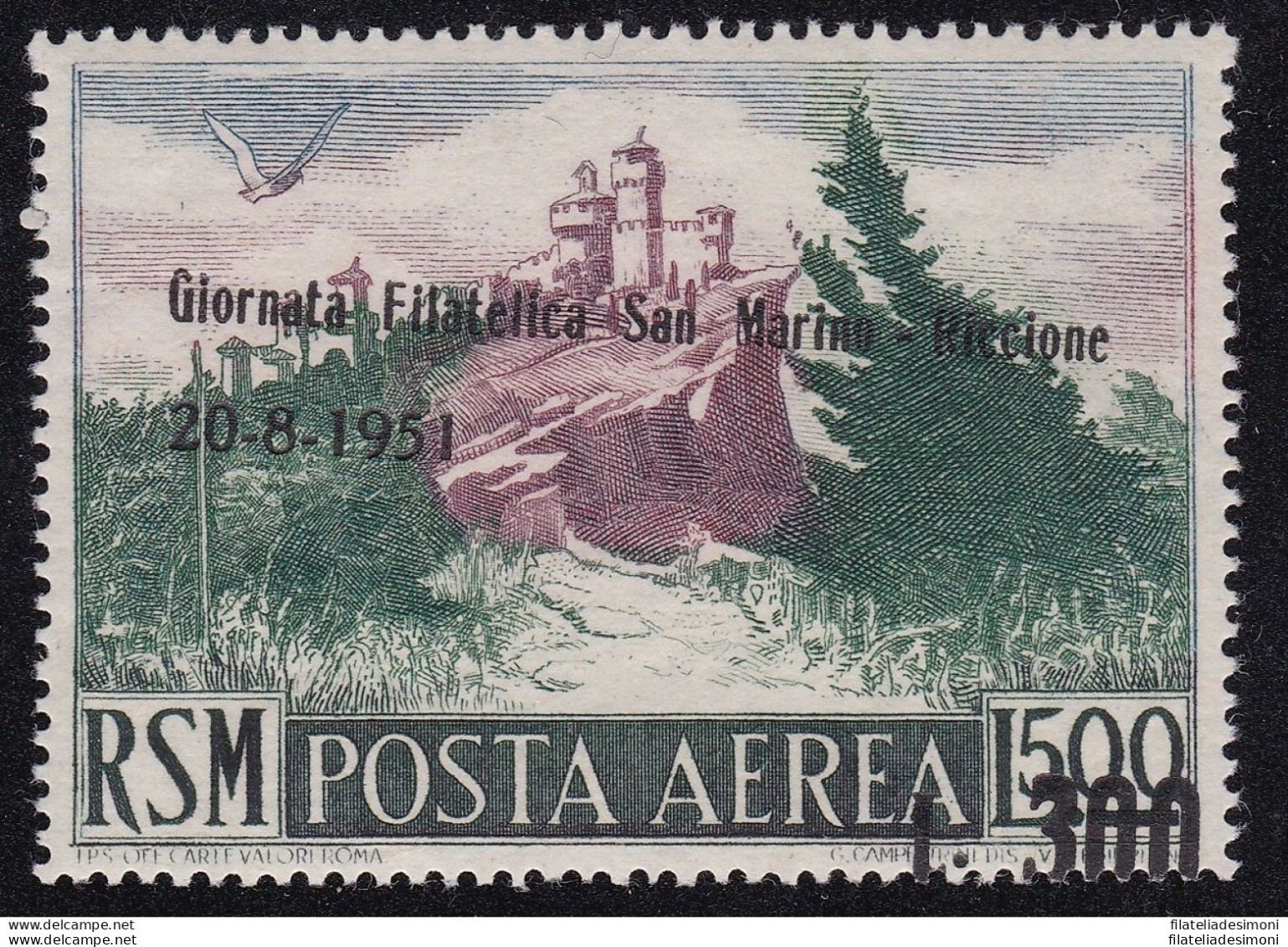 1951 SAN MARINO, Posta Aerea N° 98d MNH/**  Firma Bolaffi/A.Diena/Sorani - Variétés Et Curiosités