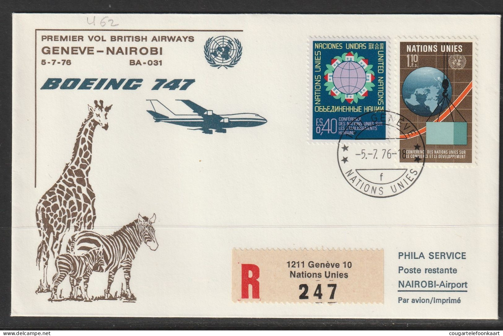 1976, Britisch Airways, Erstflug, Genf UN - Nairobi Tanzania - First Flight Covers