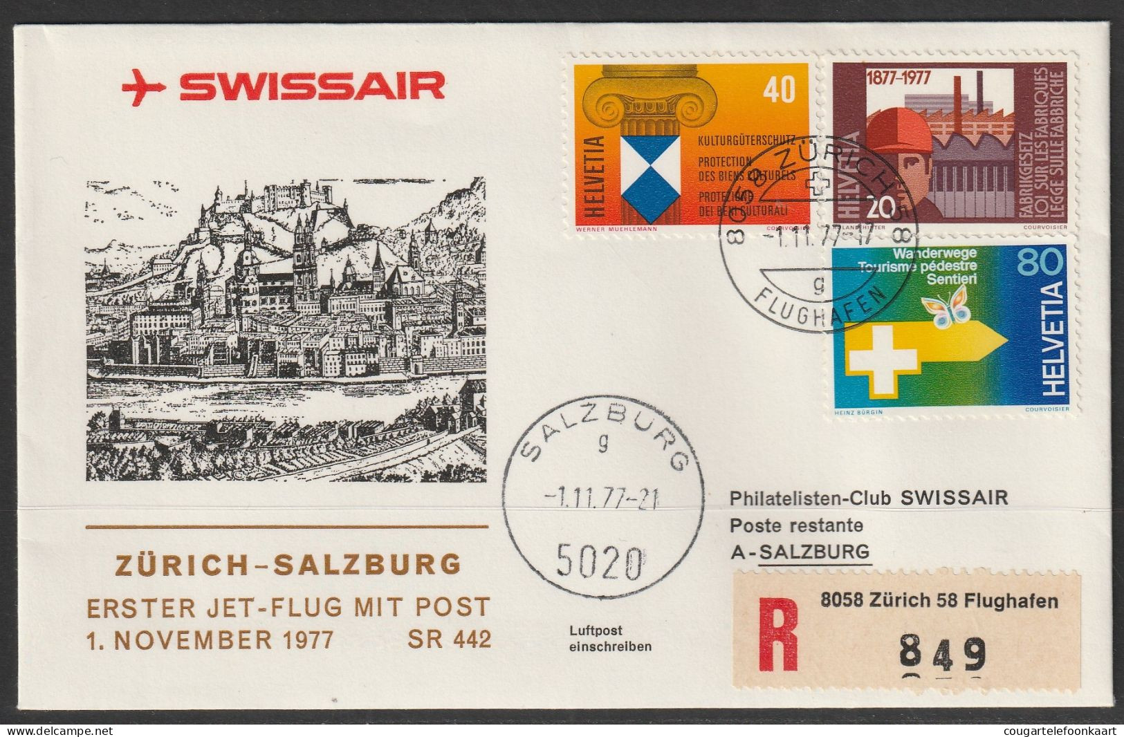 1977, Swissair, Erstflug, Zürich - Salzburg - Erst- U. Sonderflugbriefe