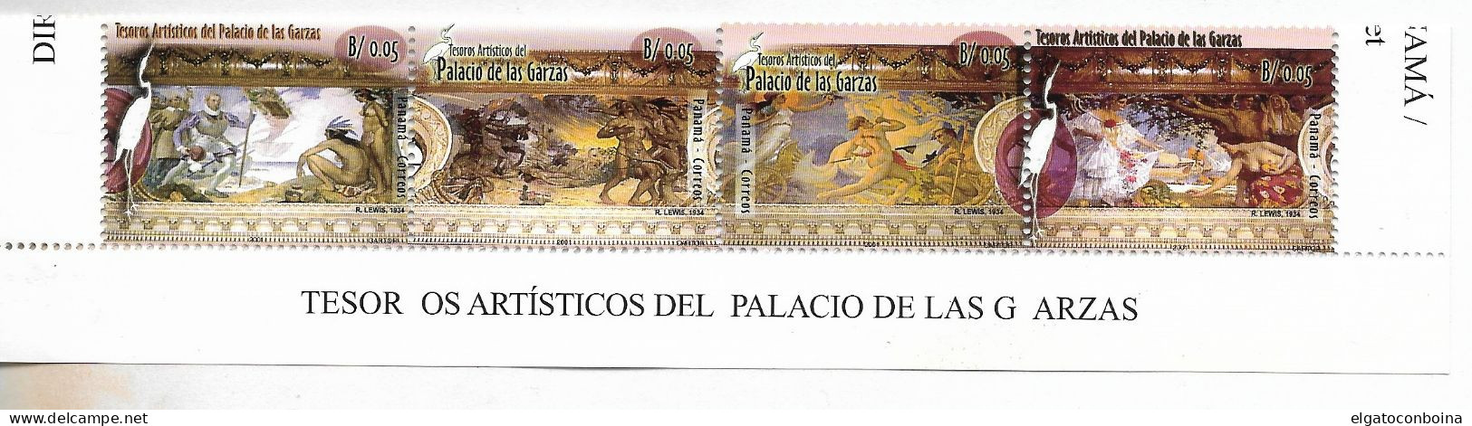 PANAMA 2002 MINIATURE SHEET PALACIO DE LAS GARZAS ART PAINTING MNH STRIP OF 4 - Panamá