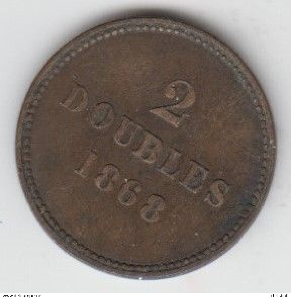 Guernsey Coin 2 Double 1868 - Condition Very Fine - Guernsey