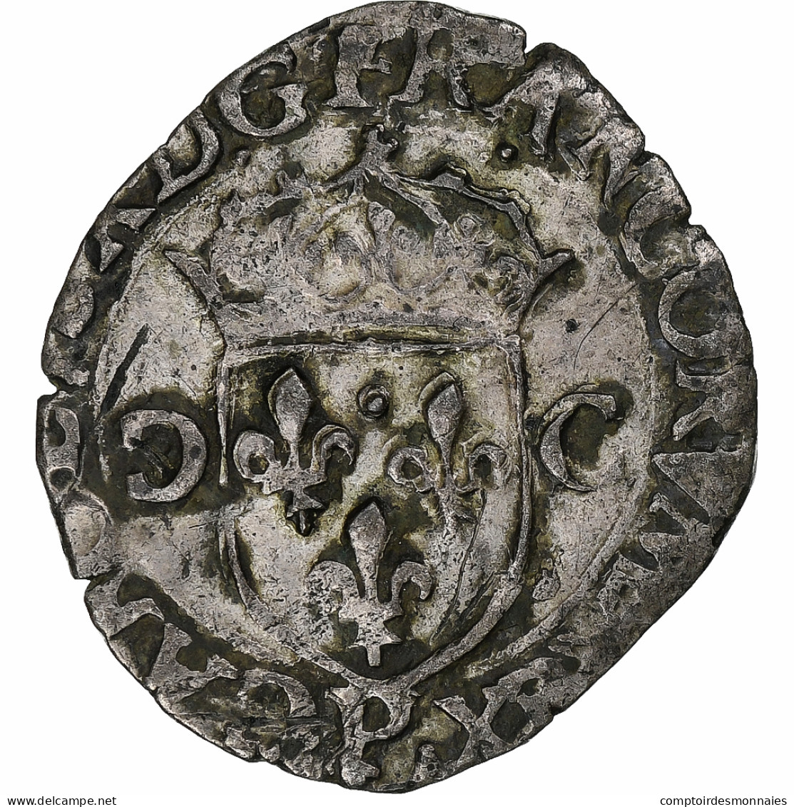 France, Charles X, Douzain Aux Deux C, 1593, Dijon, Billon, TB+, Gadoury:514A - 1589-1610 Enrique IV
