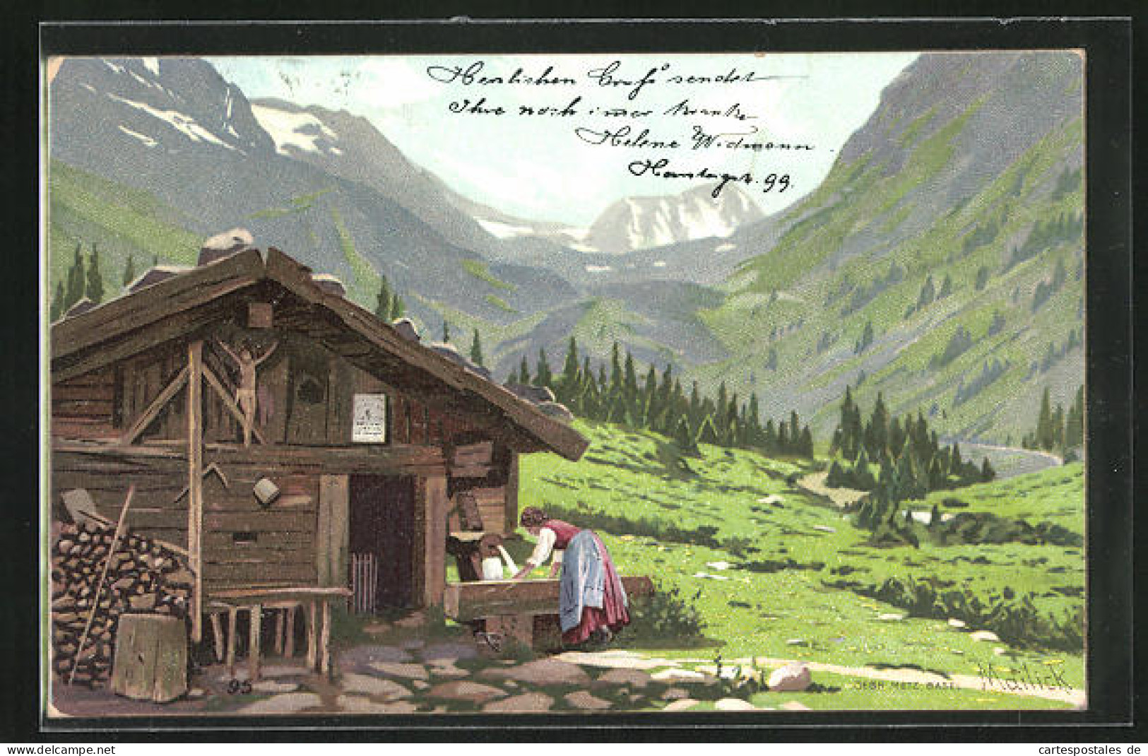 Künstler-AK Alfred Mailick: Hütte In Den Bergen Mit Frau  - Mailick, Alfred