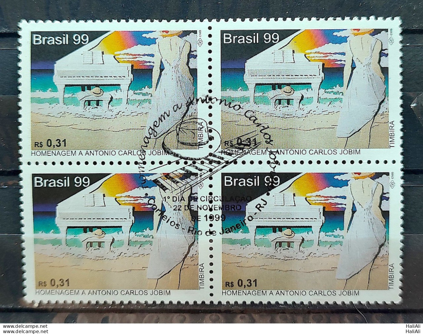 C 2228 Brazil Stamp Antonio Carlos Jobim Piano Musica Beach 1999 Block Of 4 CBC RJ - Unused Stamps