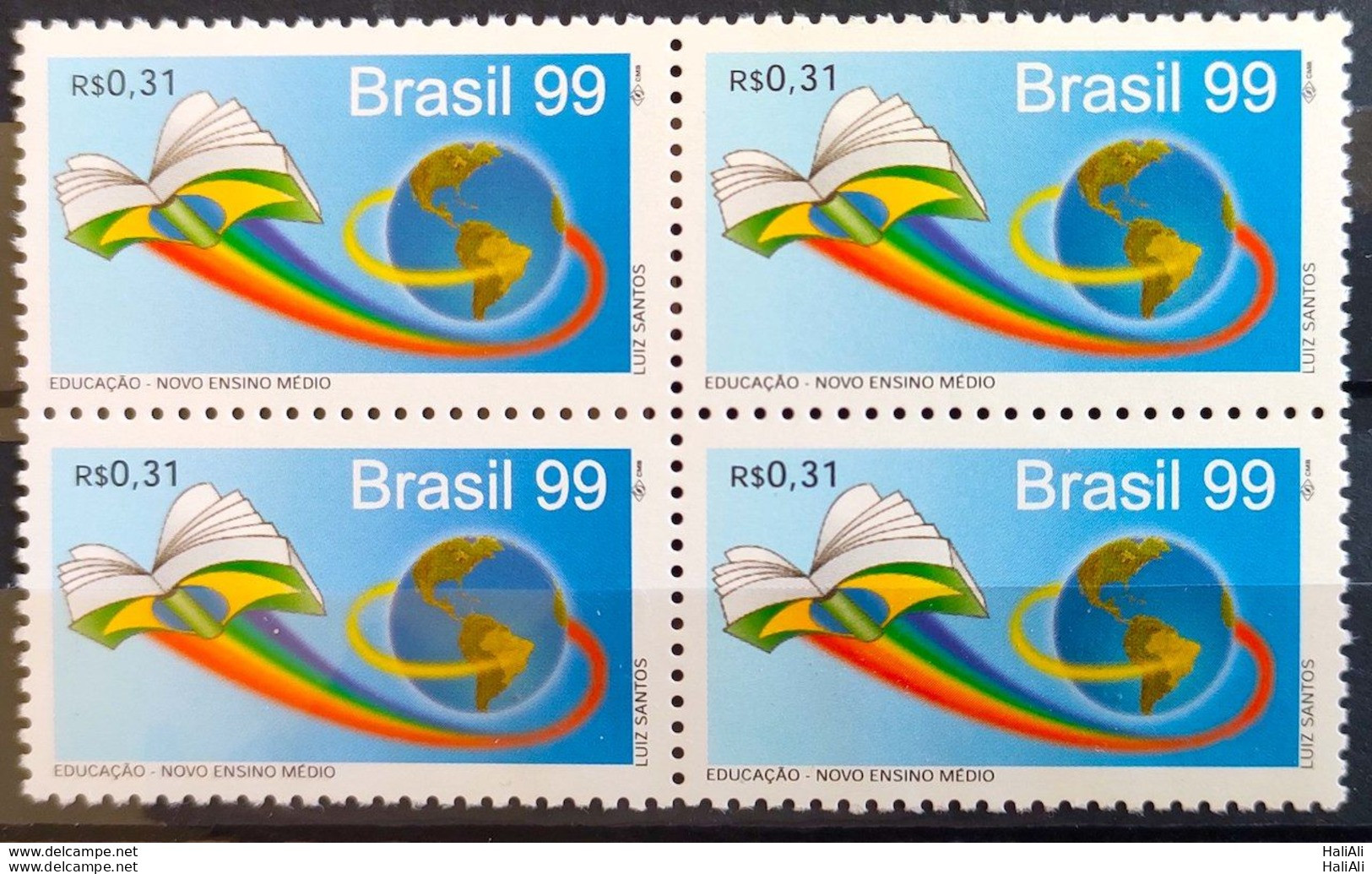 C 2235 Brazil Stamp Stamp Education New High School Flag Map Book 1999 Block Of 4 - Unused Stamps