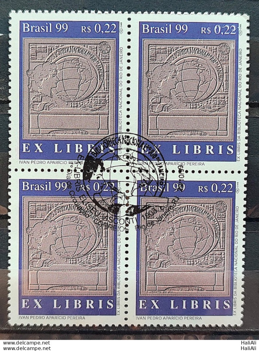 C 2225 Brazil Stamp Ex Libris National Library Of Rio De Janeiro Map 1999 Block Of 4 CBC RJ - Unused Stamps