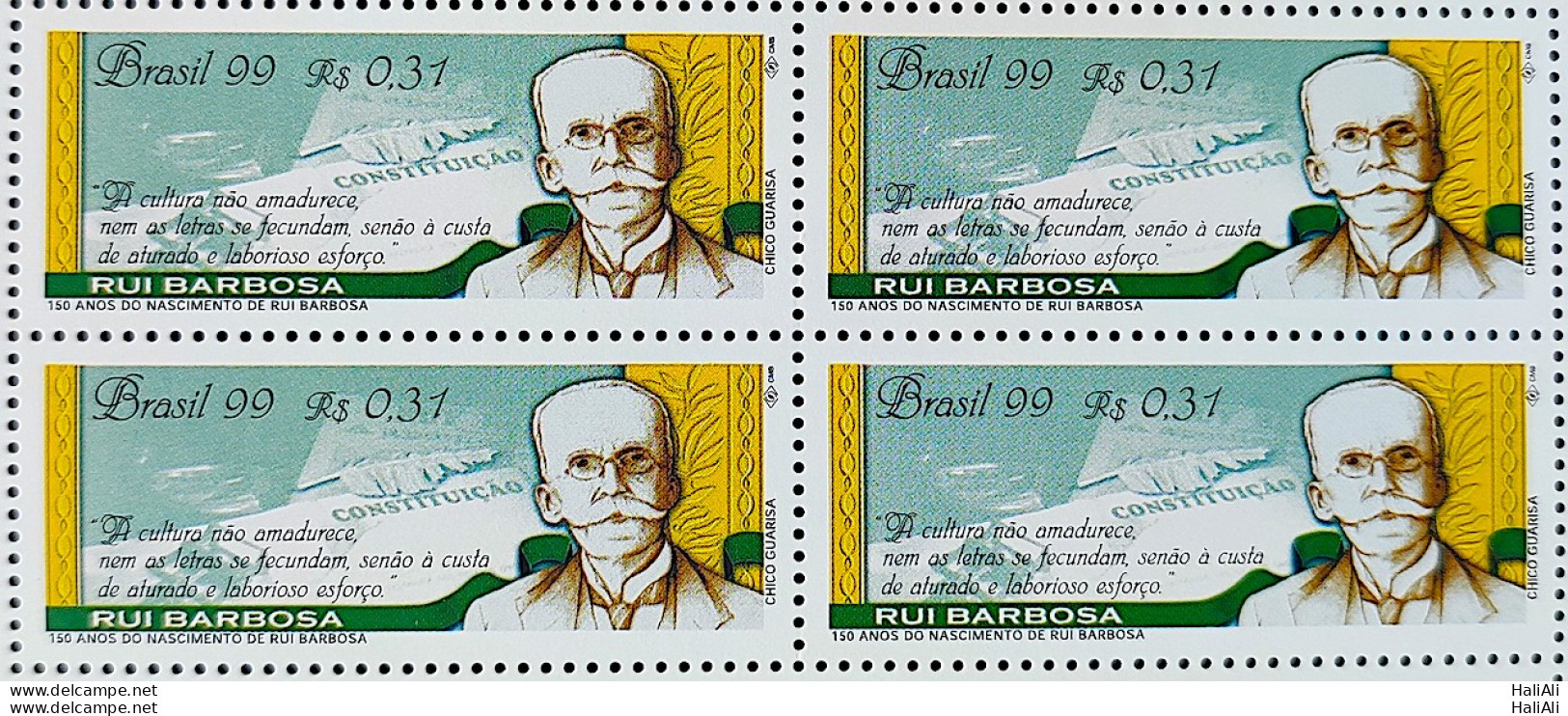 C 2211 Brazil Stamp Rui Barbosa Literature Right Constitution 1999 Block Of 4 - Unused Stamps