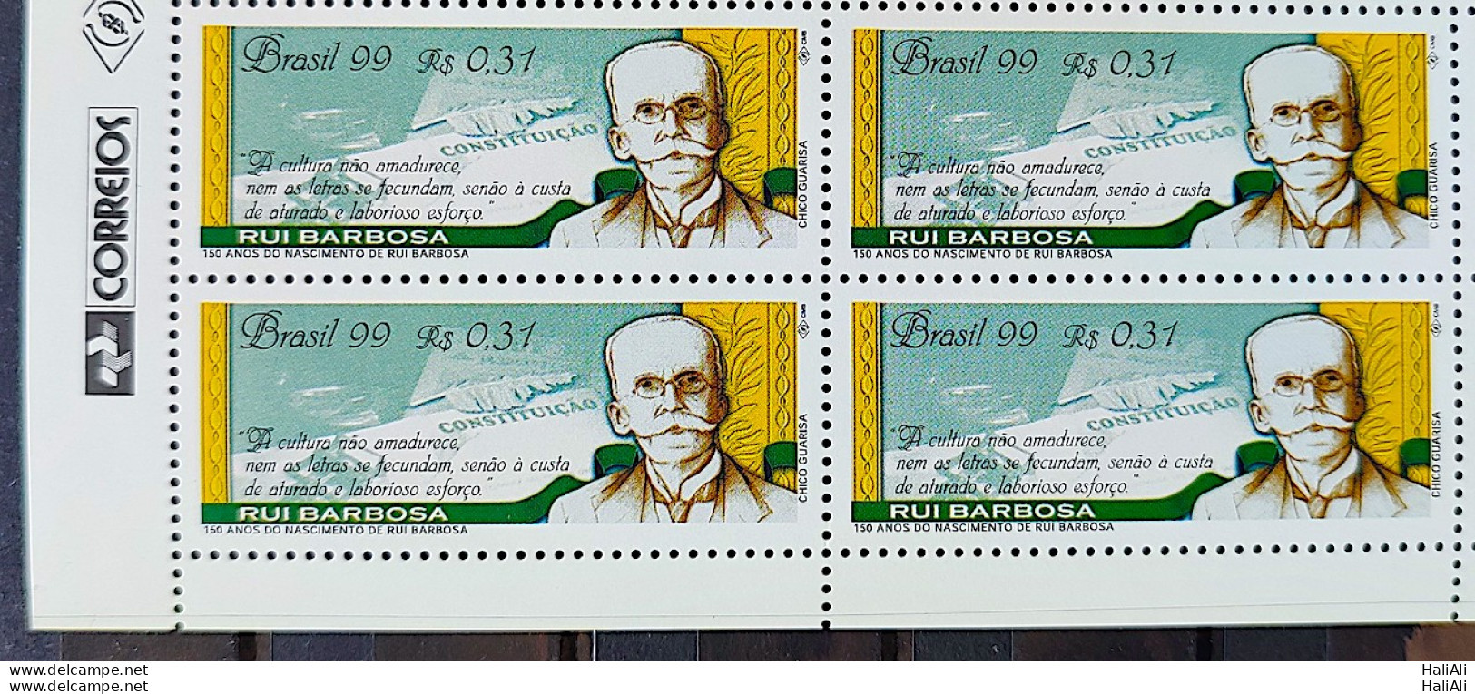 C 2211 Brazil Stamp Rui Barbosa Literature Constitution Right 1999 Block Of 4 Vignette Post - Unused Stamps