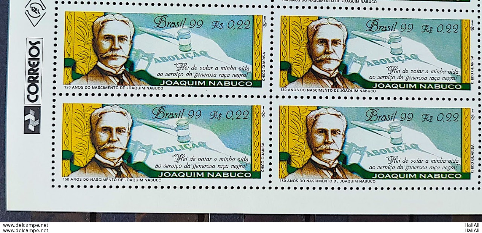 C 2210 Brazil Stamp Joaquim Nabuco Diplomacy Law Justic 1999 Block Of 4 Vignette Post - Unused Stamps