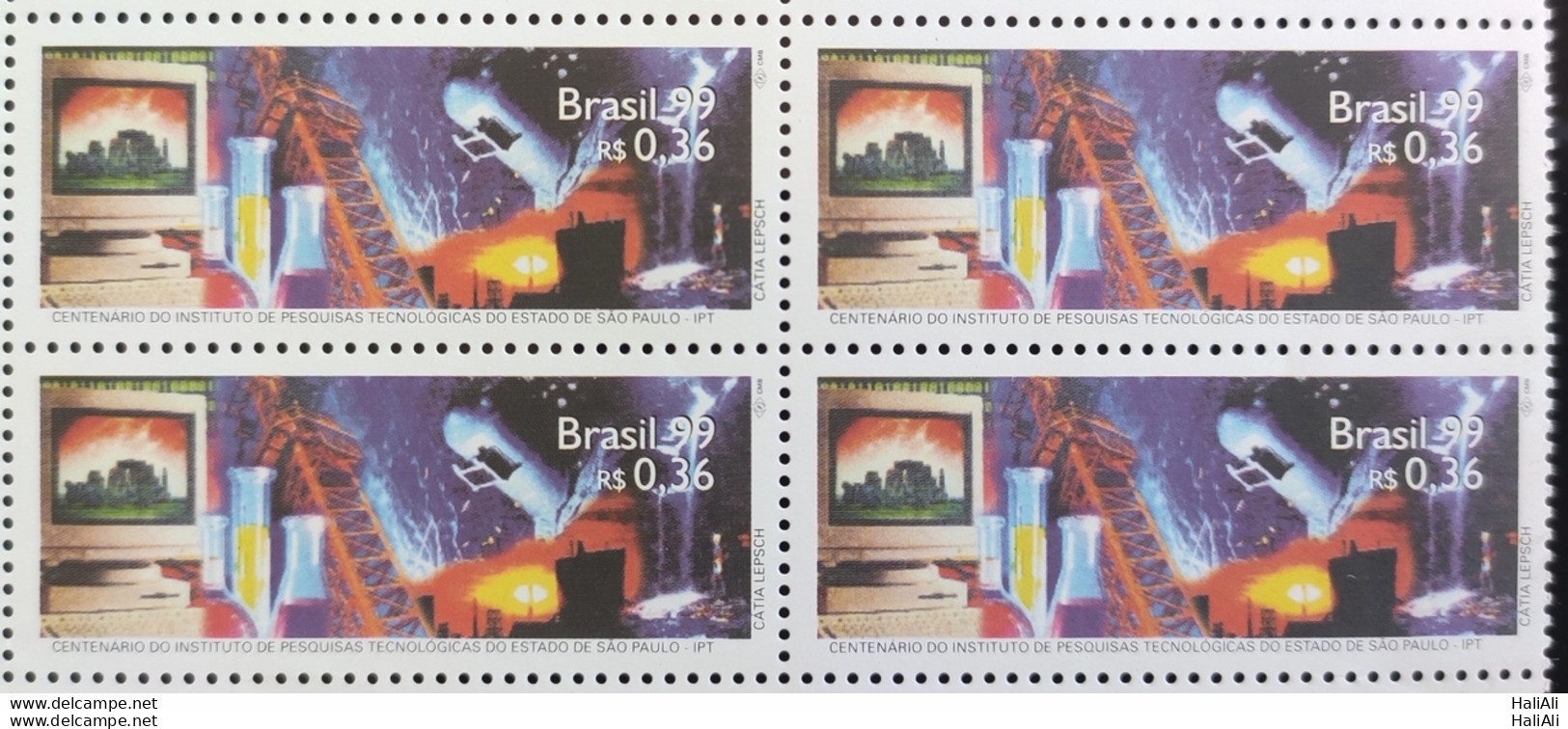 C 2201 Brazil Stamp Centenary Of The Institute Of Technologies IPT Computer 1999 Block Of 4 - Unused Stamps