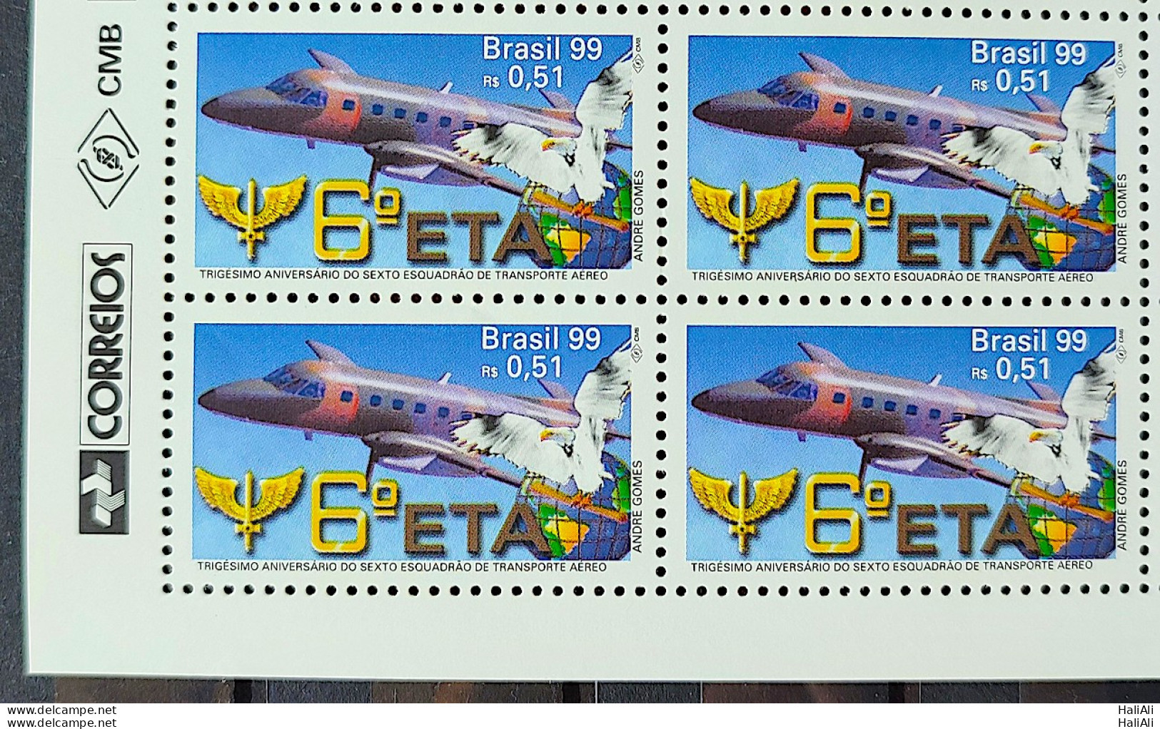 C 2196 Brazil Stamp Airplane Air Transport Eagle 1999 Block Of 4 Vignette Correios - Unused Stamps