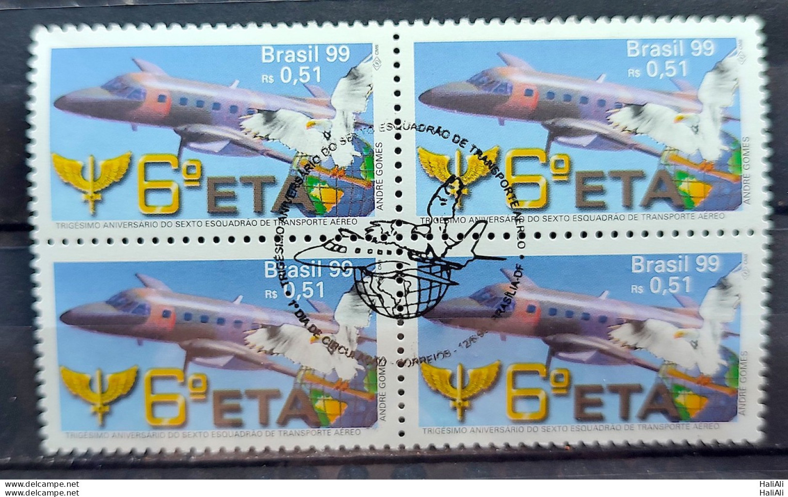 C 2196 Brazil Stamp Airplane Air Transport Eagle 1999 1999 Block Of 4 CBC DF - Unused Stamps