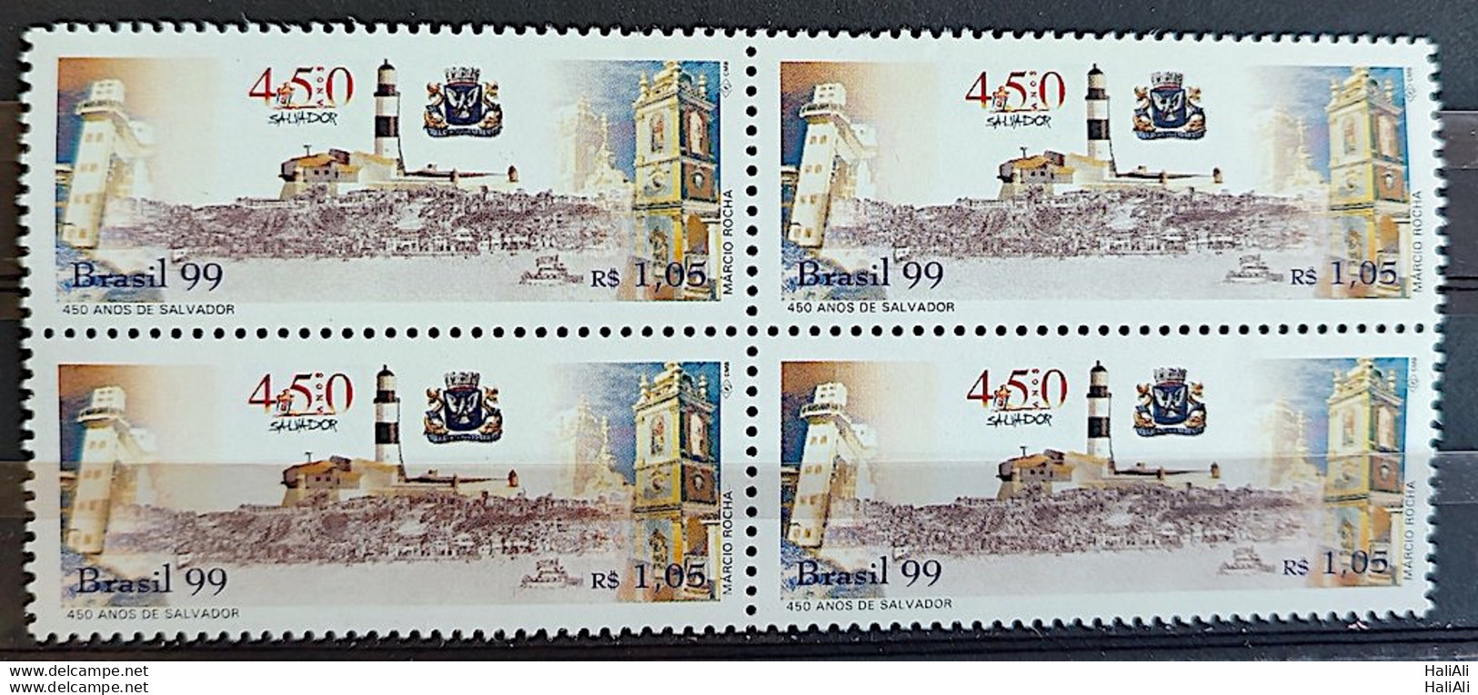 C 2192 Brazil Stamp 450 Years Of Salvador Light Fort Military Church Bahia Coat Of Arms 1999 Block Of 4 - Unused Stamps