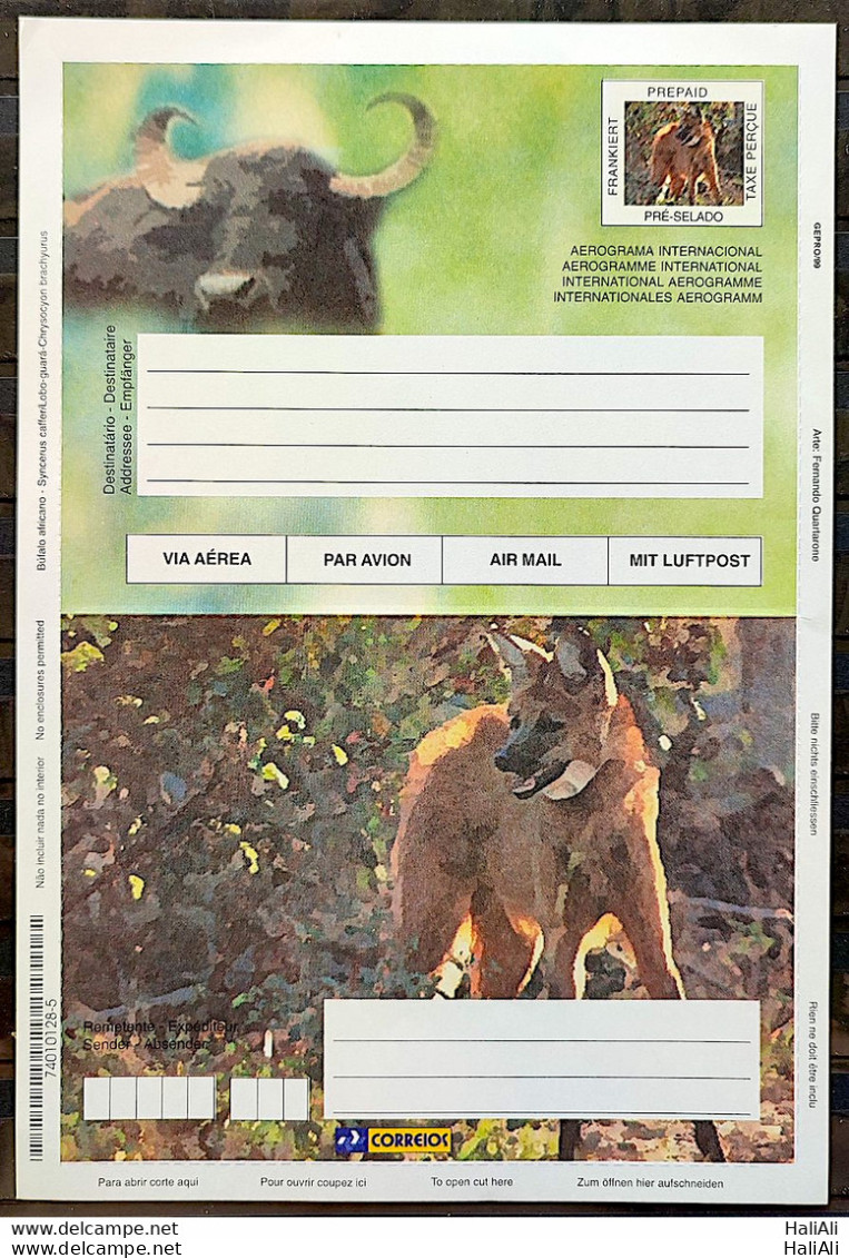 Brazil Aerogram Cod 0011A International Buffalo And Wolf Guará Fauna Gepro 1999 - Postal Stationery