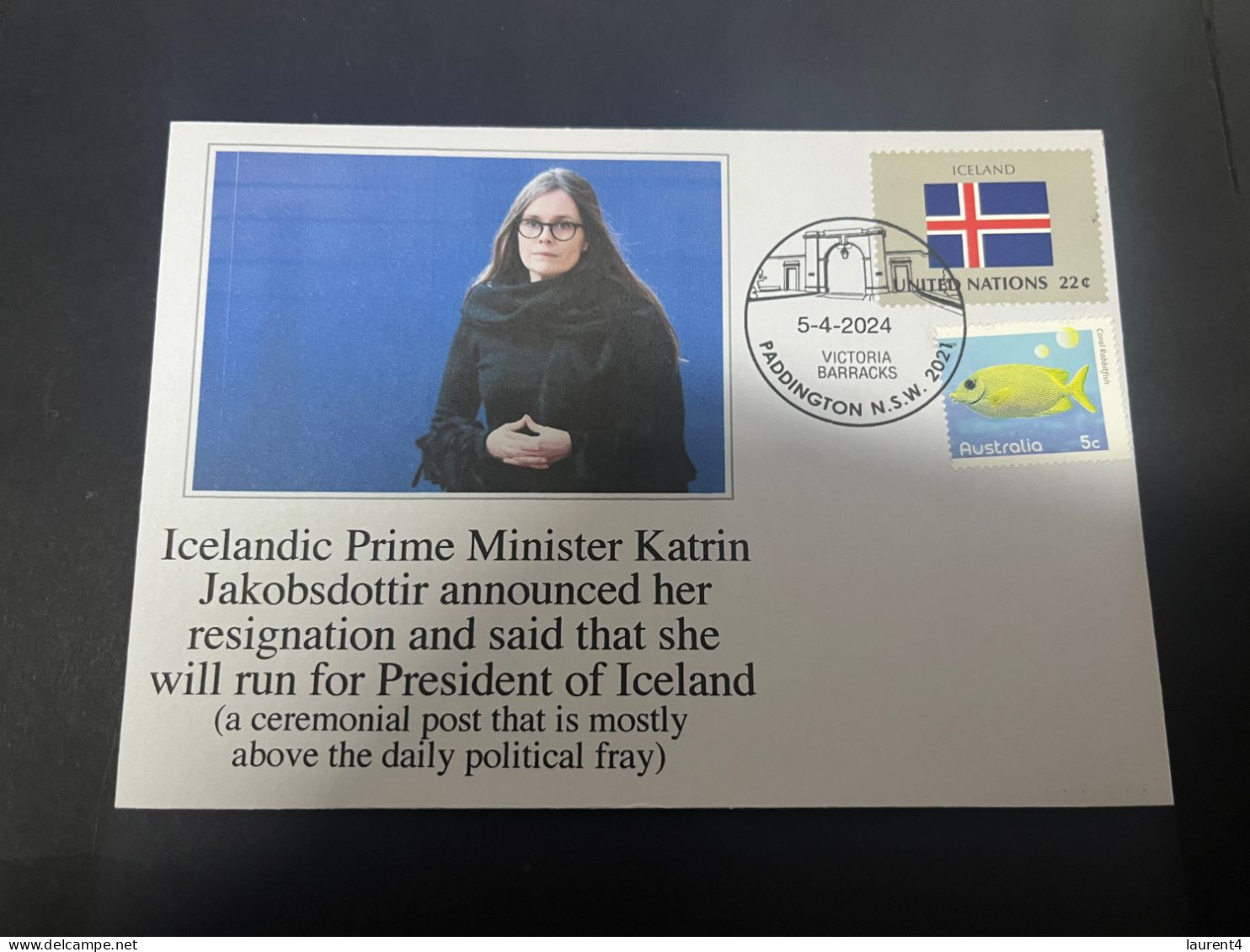 8-4-2024 (1 Z 22) Iceland Prime Minister Katrin Jakobsdottir Announce She Resign From Her Position - Cartas & Documentos