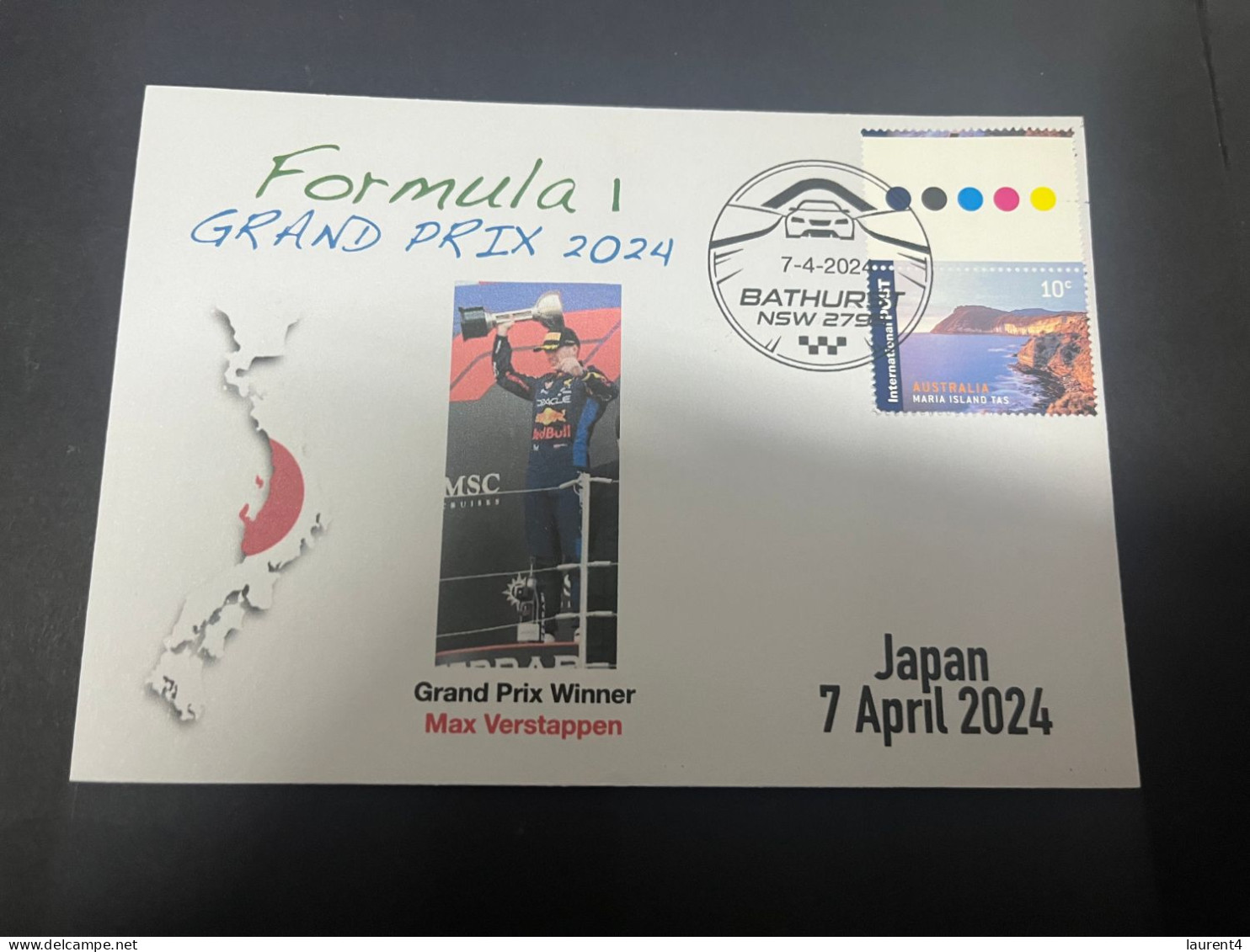 8-4-2024 (1 Z 22) Formula One - 2024 Japan Grand Prix - Winner Max Verstappen (7 PAril 2024) Formula 1 Stamp - Automobile