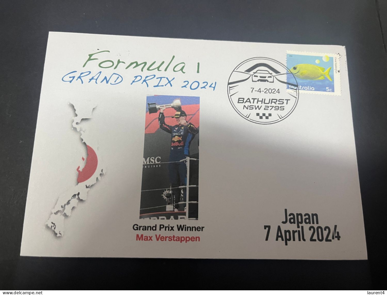 8-4-2024 (1 Z 22) Formula One - 2024 Japan Grand Prix - Winner Max Verstappen (7 PAril 2024) Formula 1 Stamp - Auto's
