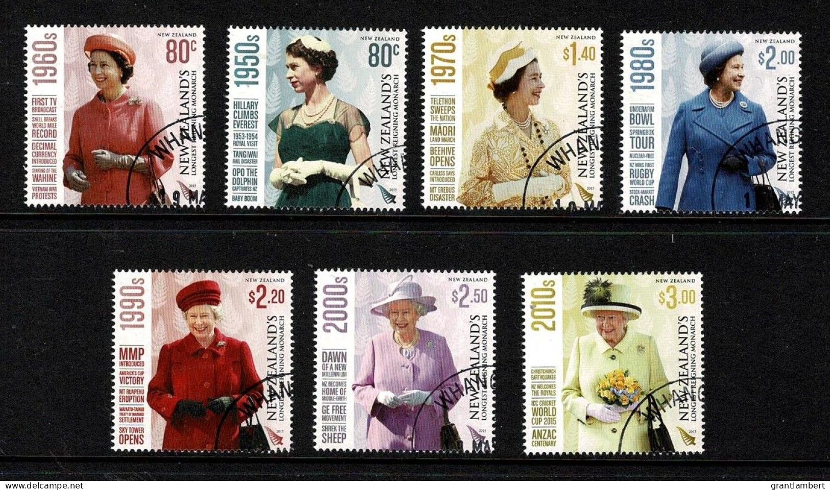 New Zealand 2015 Queen Elizabeth - Longest Reigning Monarch  Set Of 7 Used - Gebraucht