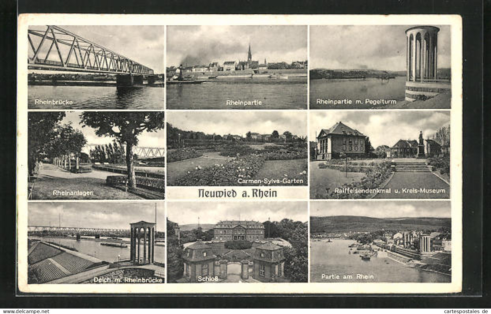 AK Neuwied / Rhein, Rheinbrücke, Rheinanlagen, Pegelturm, Schloss, Raiffeisendenkmal Und Kreis-Museum  - Neuwied