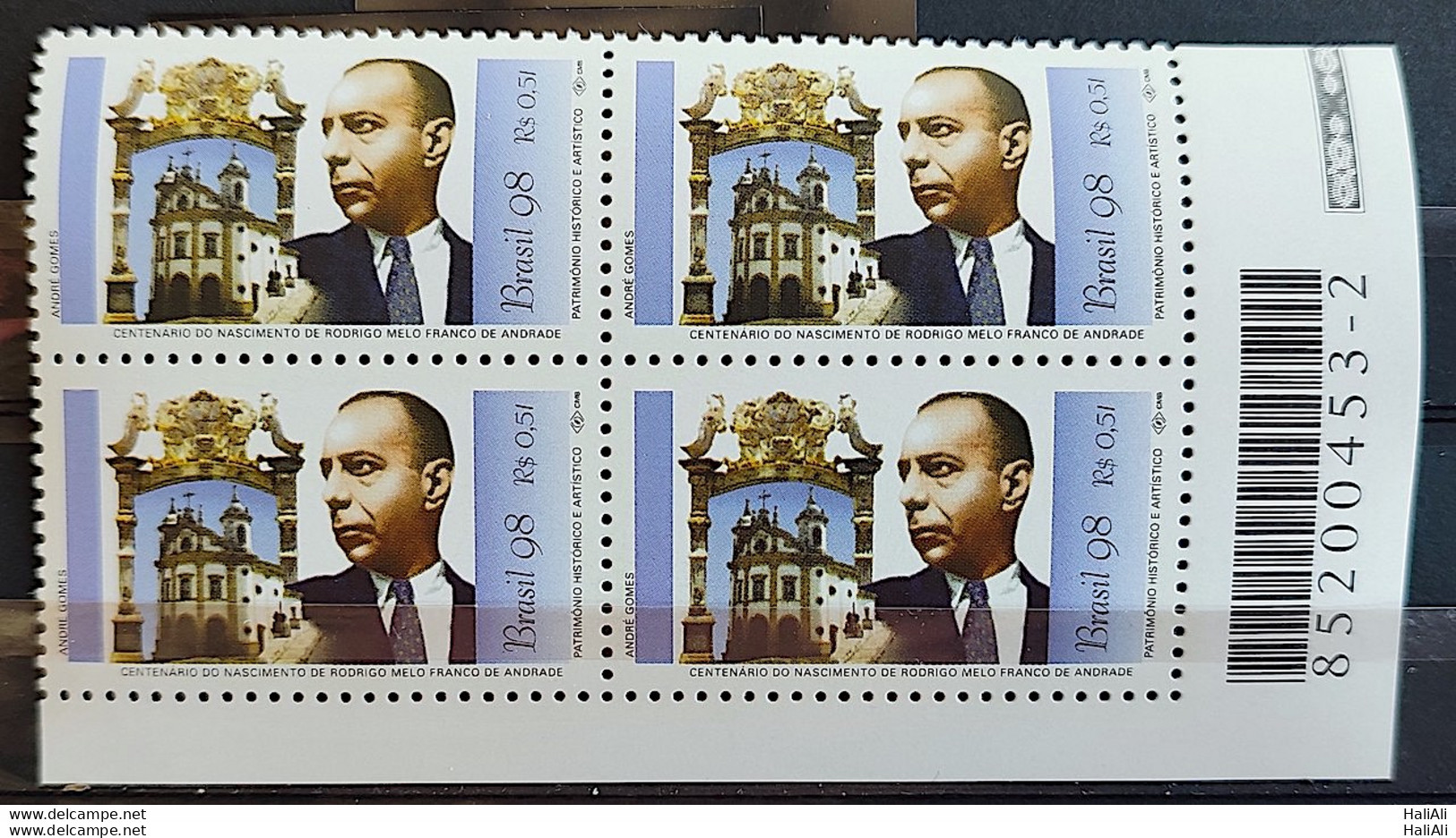 C 2151 Brazil Stamp Rodrigo De Melo Franco Church Journalist Writer 1998 Block Of 4 Bar Code - Unused Stamps