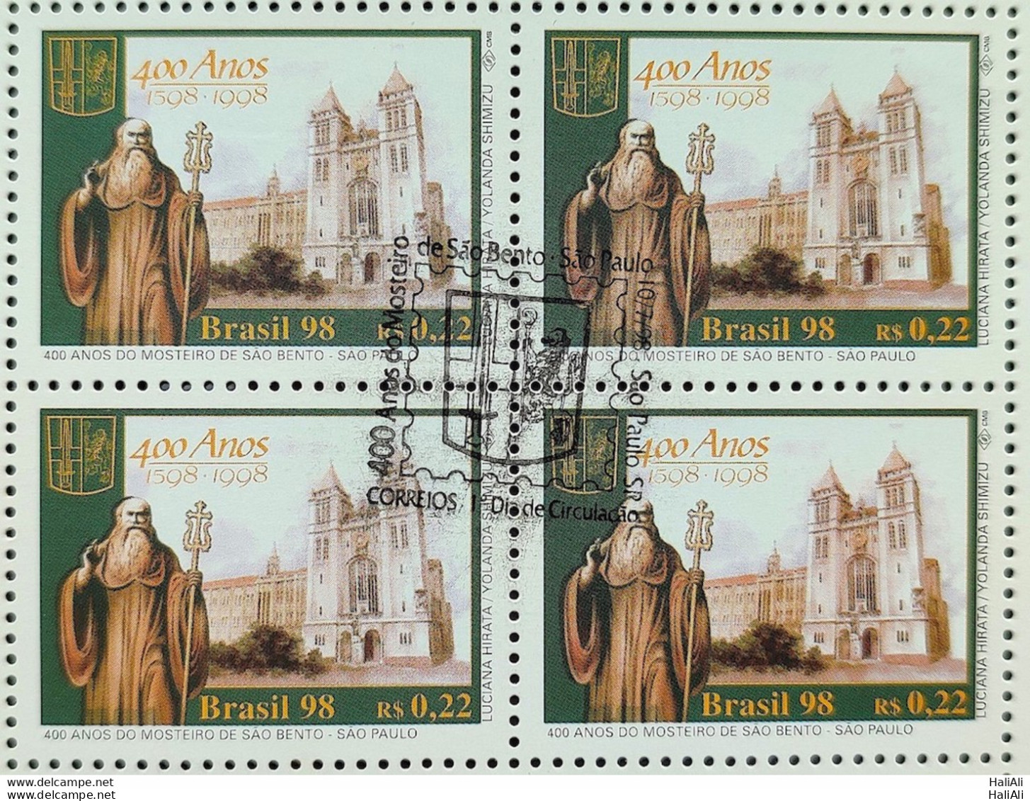 C 2142 Brazil Stamp Monastery Of Sao Bento Church Religion 1998 Block Of 4 CBC SP - Unused Stamps