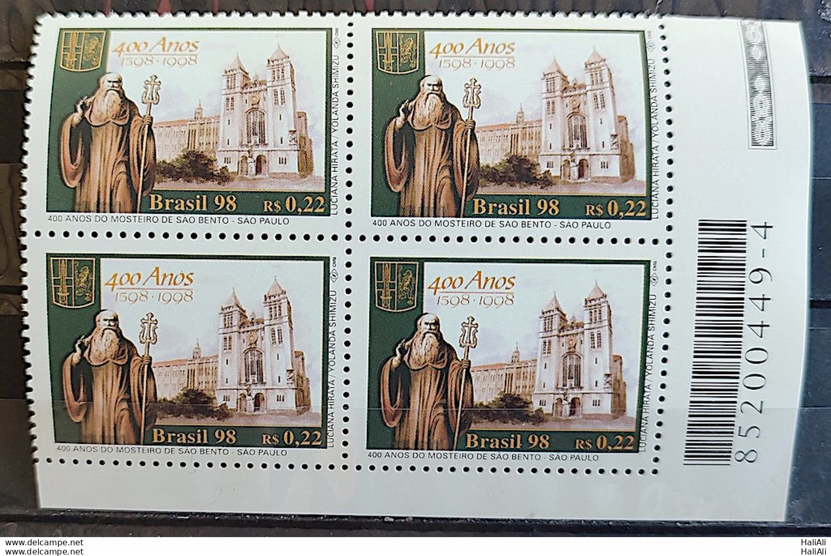 C 2142 Brazil Stamp Monastery Of Sao Bento Church Religion 1998 Block Of 4 Bar Code - Unused Stamps