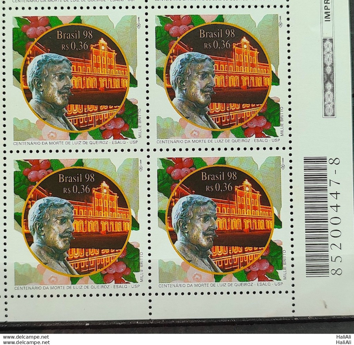 C 2141 Brazil Stamp Luiz De Queiroz Esalq Education Agriculture USP 1998 Block Of 4 Bar Code - Unused Stamps
