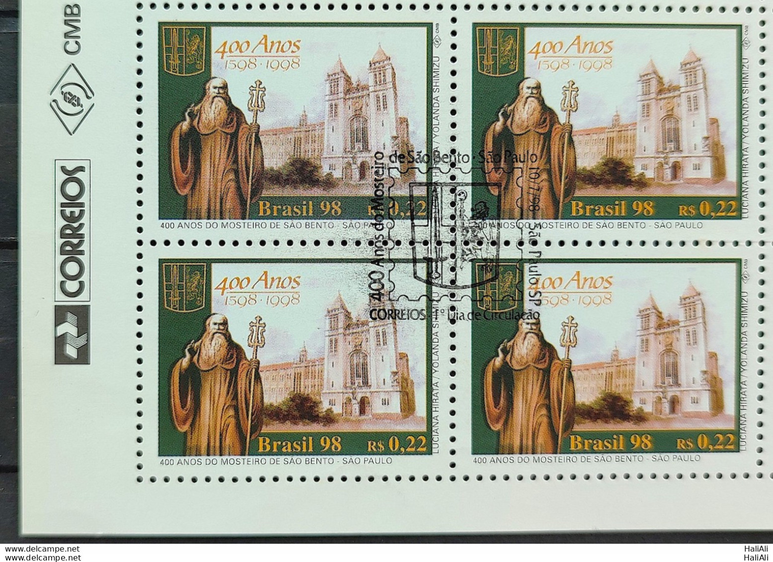 C 2142 Brazil Stamp Monastery Of Sao Bento Church Religion 1998 Block Of 4 CBC SP Vignette Correios - Unused Stamps