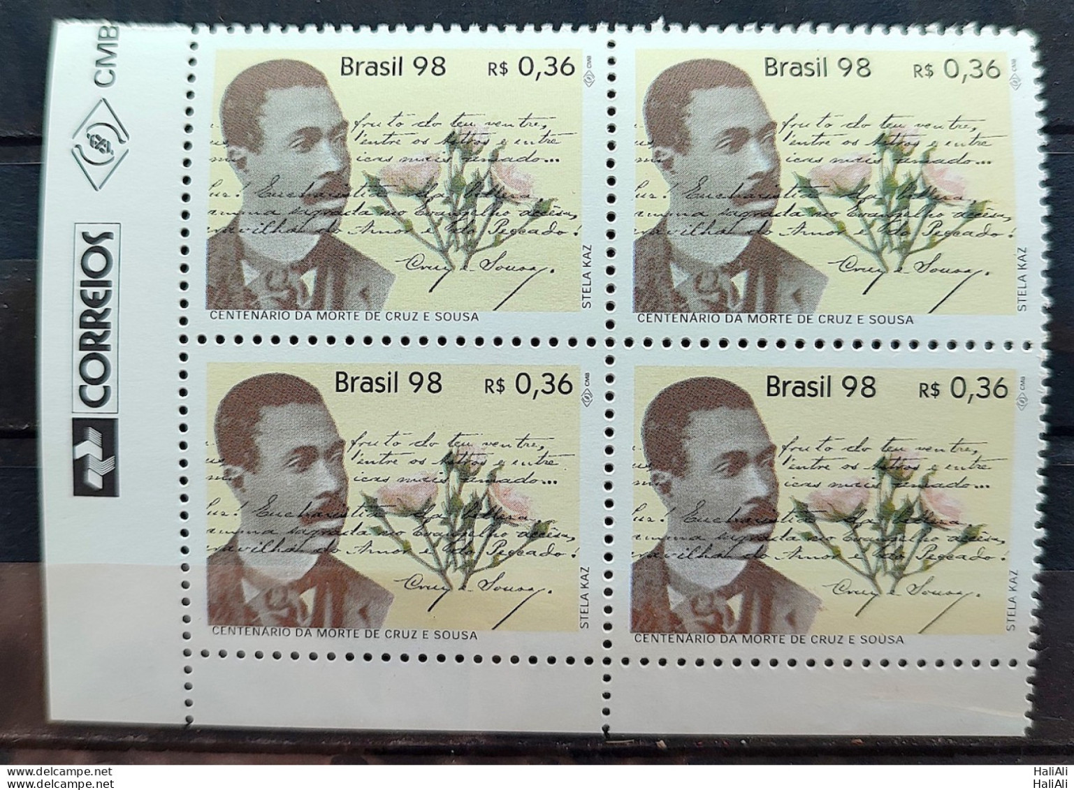 C 2078 Brazil Stamp Cruz E Sousa Literature 1998 Block Of 4 Vignette Correios - Unused Stamps