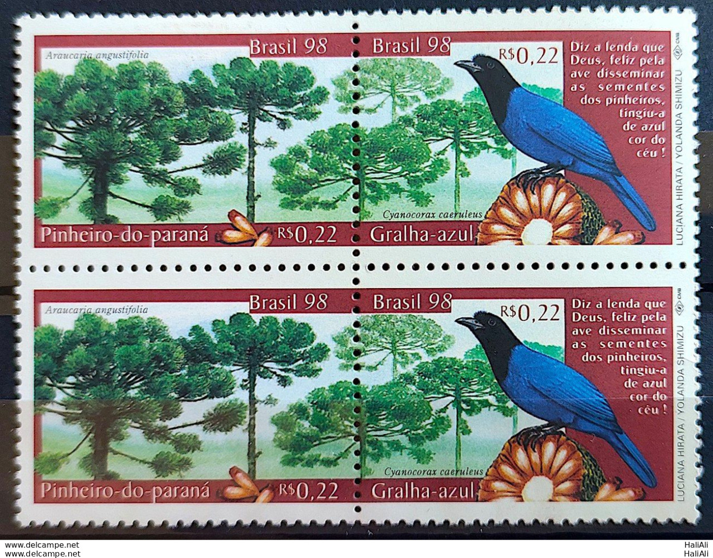 C 2138 Brazil Stamp Pinheiro Do Parana Gralha Azul 1998 Block Of 4 - Unused Stamps