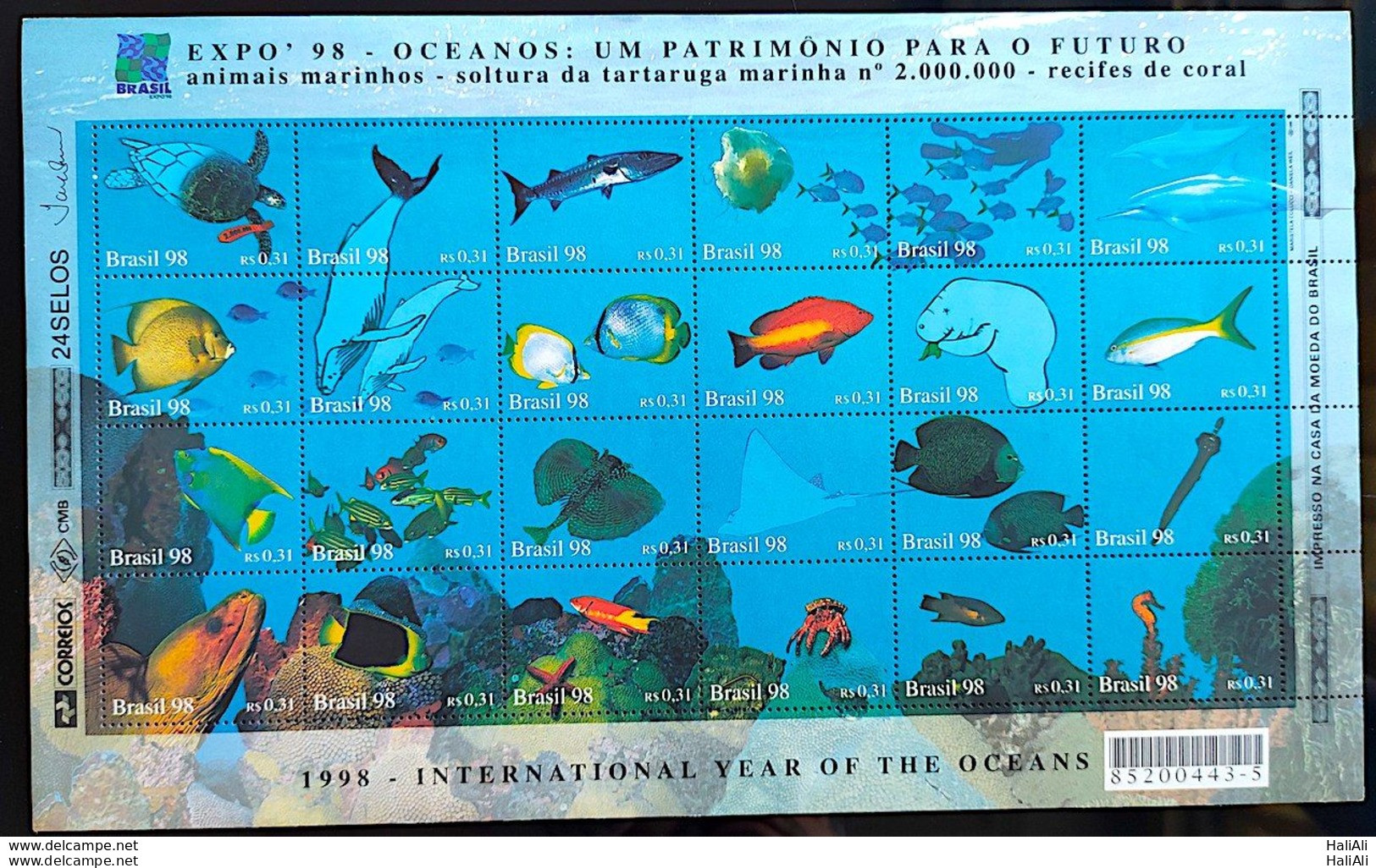 C 2089 Brazil Stamp Oceans Marine Fauna Fish Dolphin Turtle 1998 - Unused Stamps
