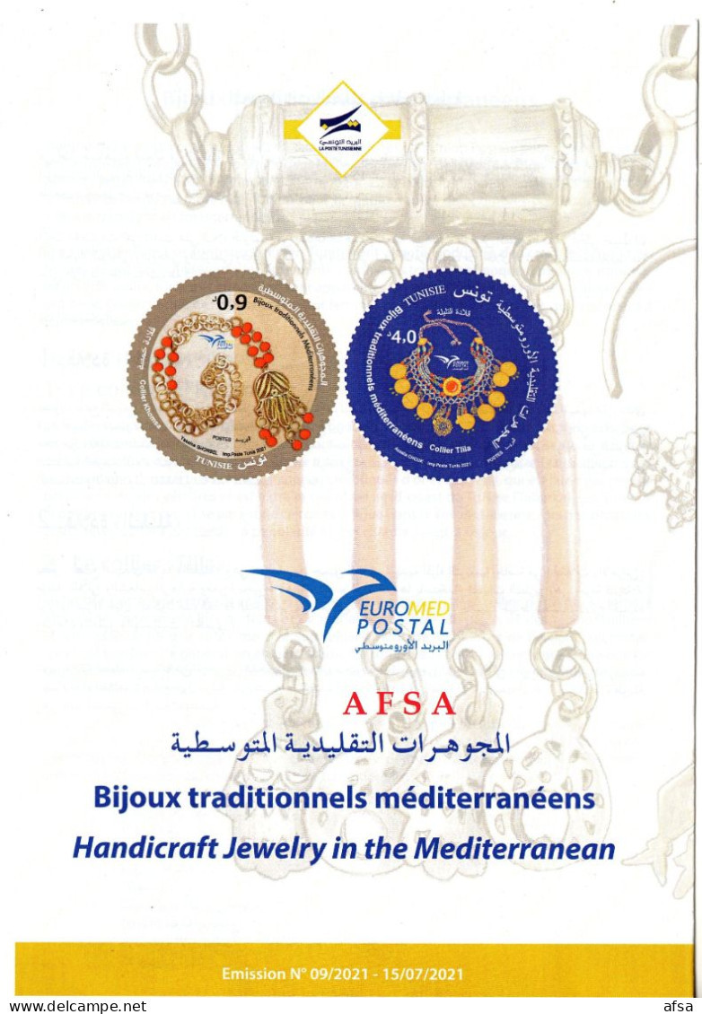 Tunisia-Euromed 2021-Flyer In 3 Languages: Arabic-French-English-3 Scans -Joint Issue-Handicraft Jewelry In Mediterranea - Tunesien (1956-...)