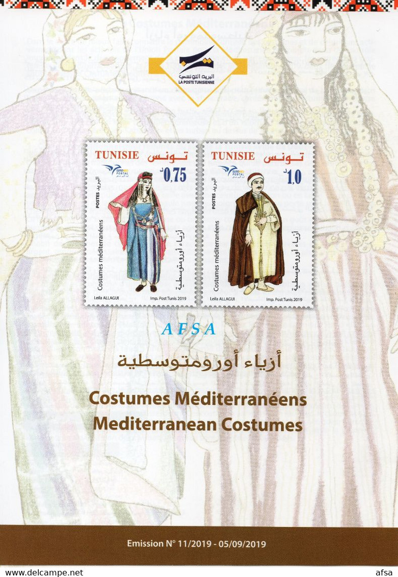 Flyer-Euromed 2019-joint Issues With Mediterranean Countries) 3 SCANS // (Costumes Méditerranéens) émissions Conjointe - Tunesien (1956-...)