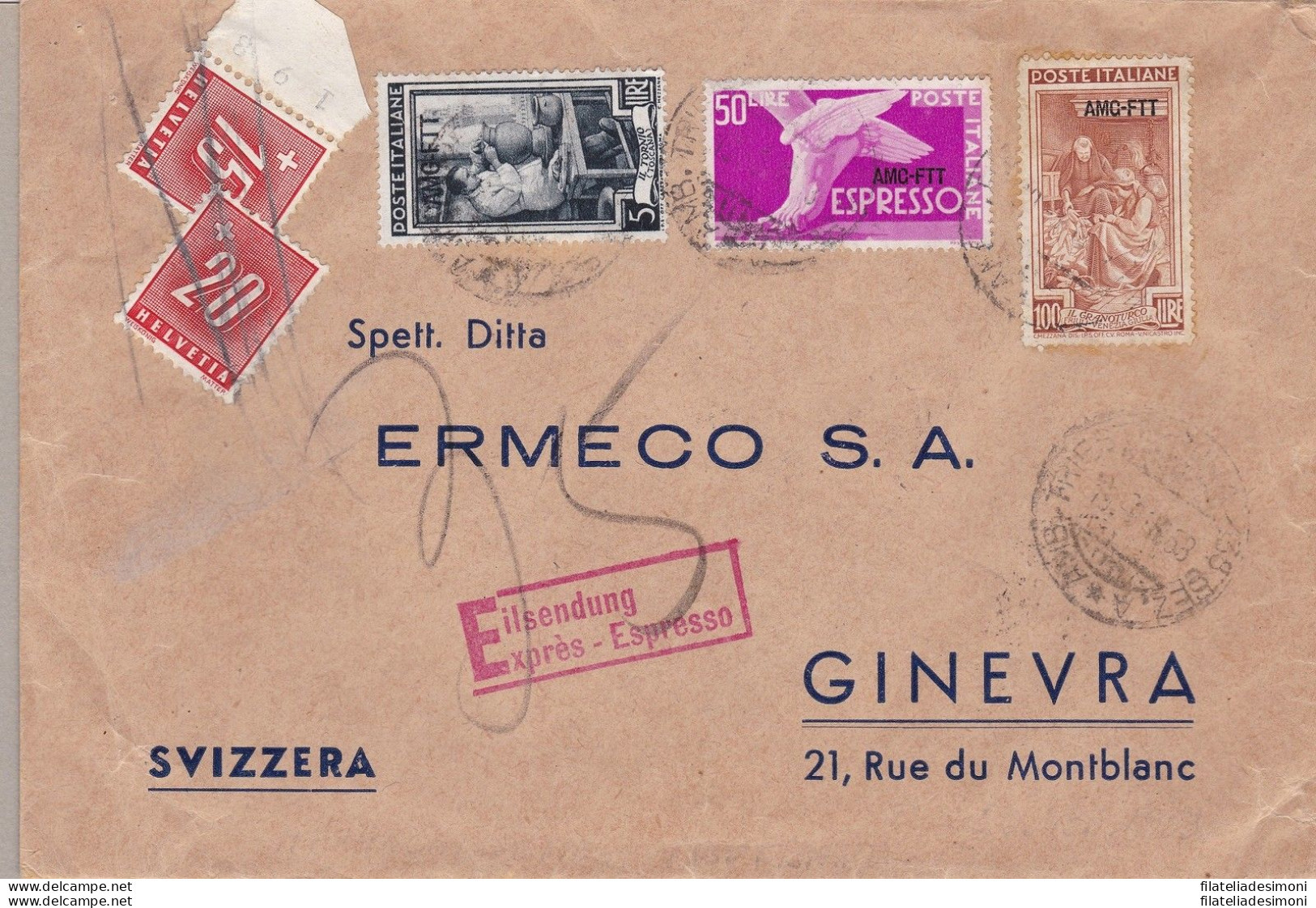 1953 TRIESTE A - N° 92+ 106+ Ex 7 Su Lettera Per La Svizzera. Annullo Di Arrivo - Altri & Non Classificati