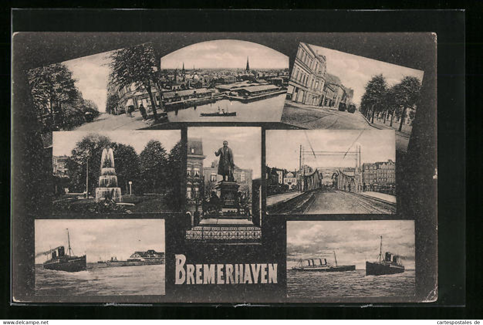 AK Bremerhaven, Dampfer, Strassenbahn, Springbrunnen  - Bremerhaven