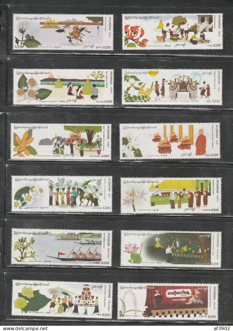 BURMA/MYANMAR STAMP 2020 ISSUED 12-FESTIVALS COMMEMORATIVE COMPLETE SET, MNH - Myanmar (Birmanie 1948-...)