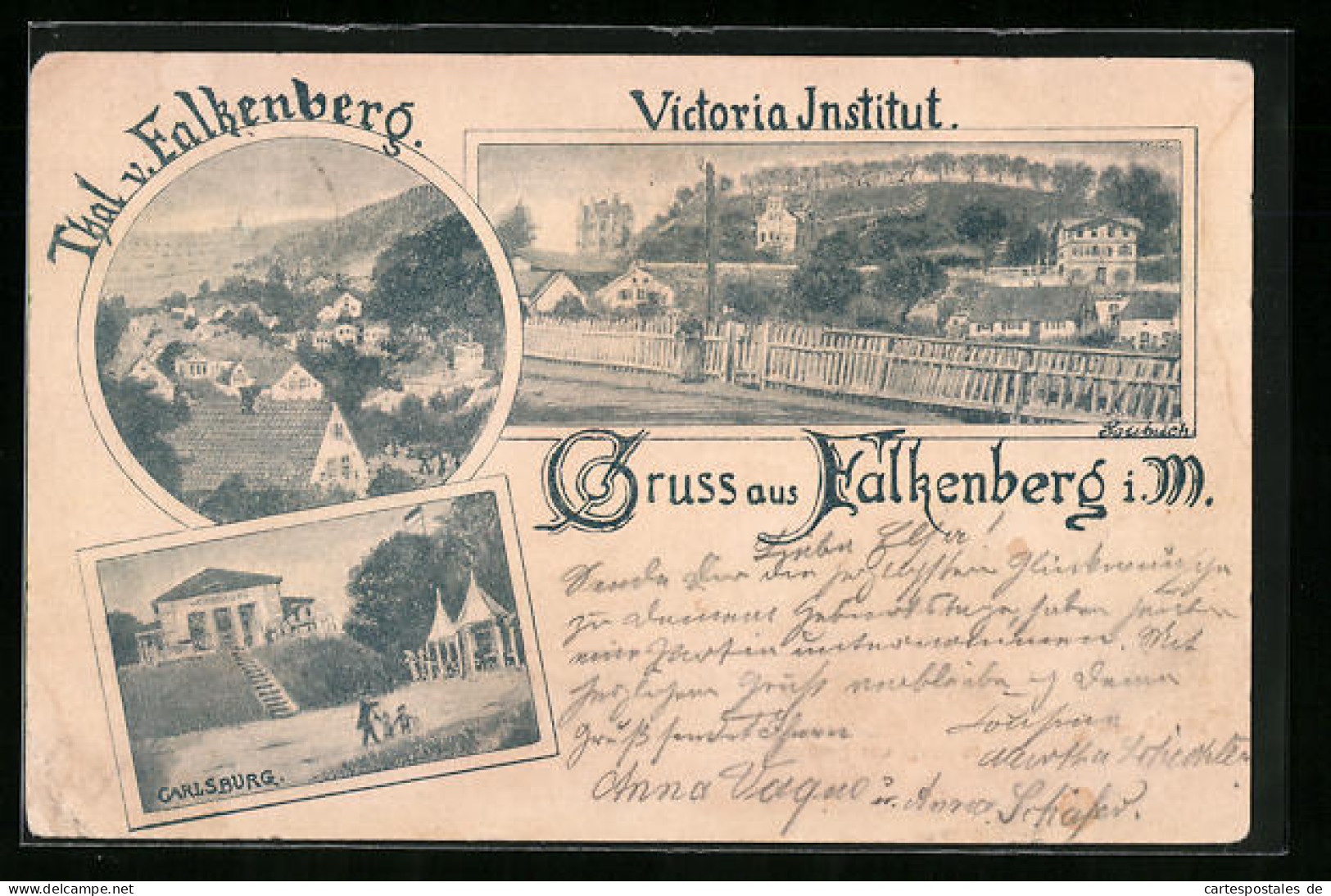 Künstler-AK Falkenberg I. M., Victoria Institut, Carlsburg Thal  - Falkenberg