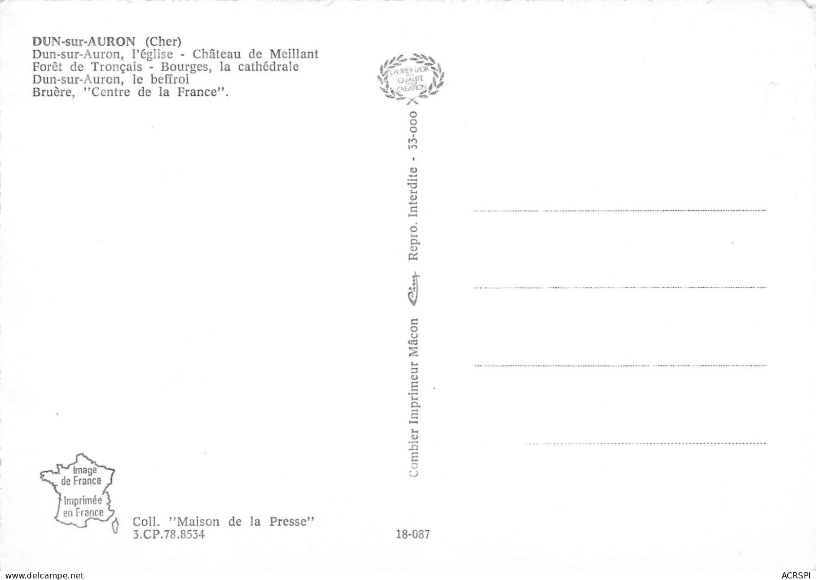 18  DUN-SUR-AURON  Multivue  Carte Vierge Non Circulé éd CIM   (Scan R/V) N°   52    \MS9016 - Dun-sur-Auron