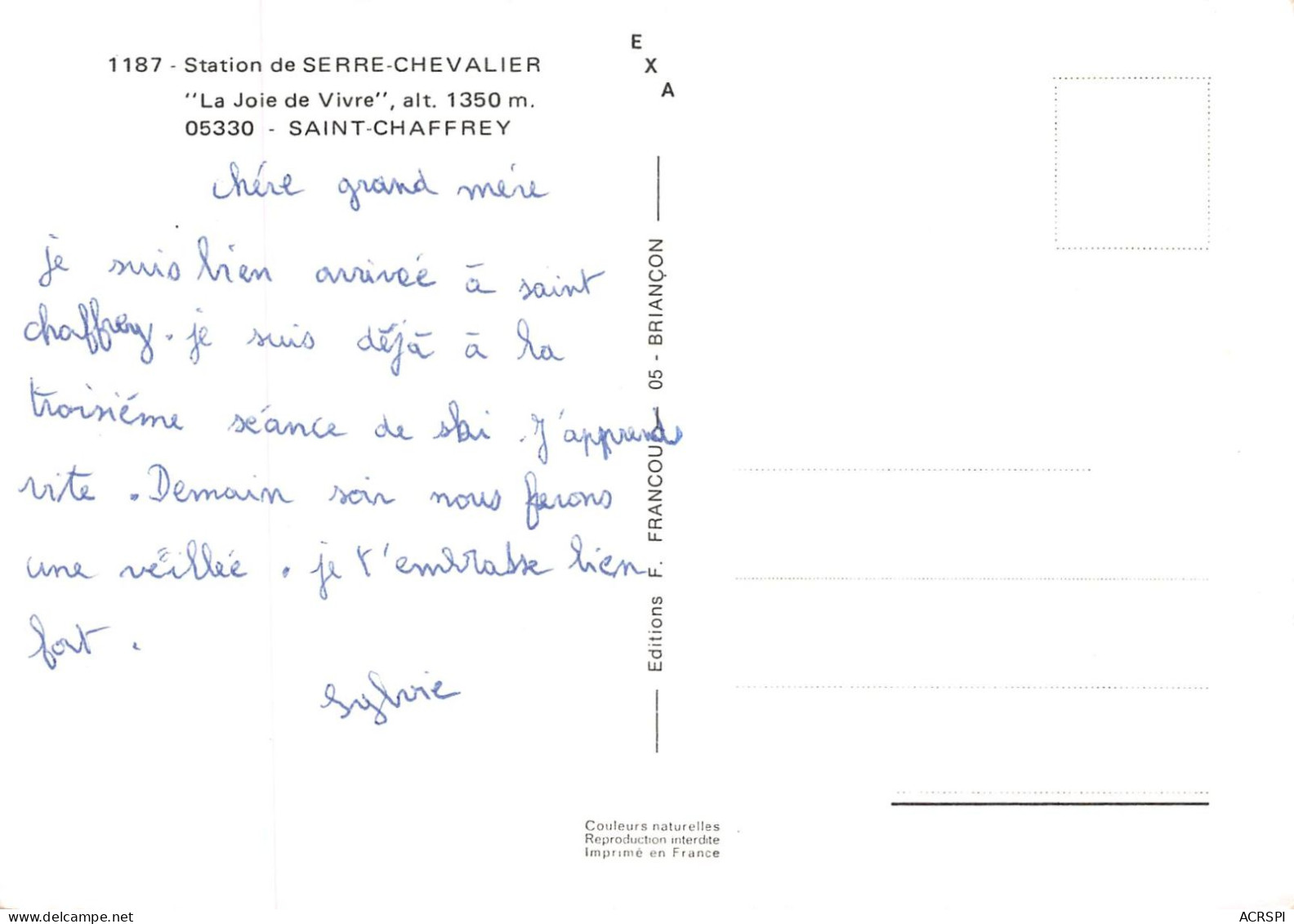 05 SERRE-CHEVALIER  La Joie De Vivre à Saint-Chaffrey                (Scan R/V) N°   2   \MS9055 - Serre Chevalier