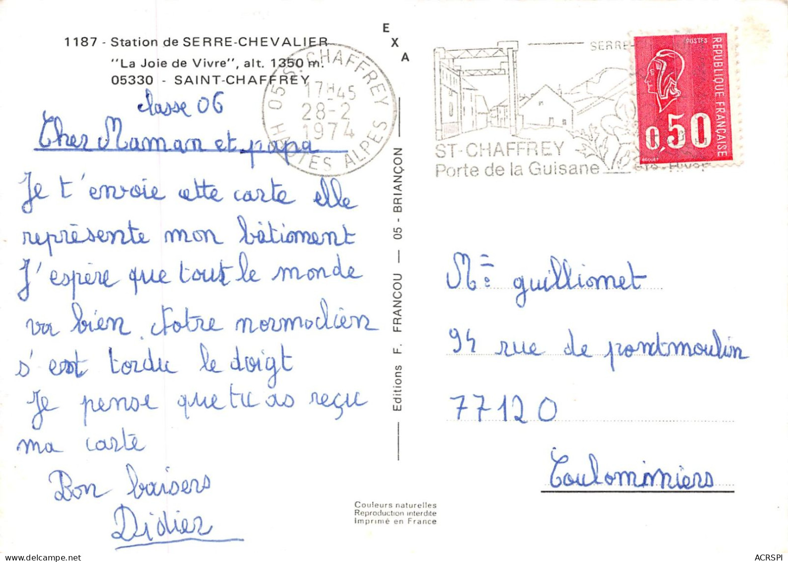 05 SERRE-CHEVALIER  La Joie De Vivre à Saint-Chaffrey                (Scan R/V) N°   1   \MS9055 - Serre Chevalier