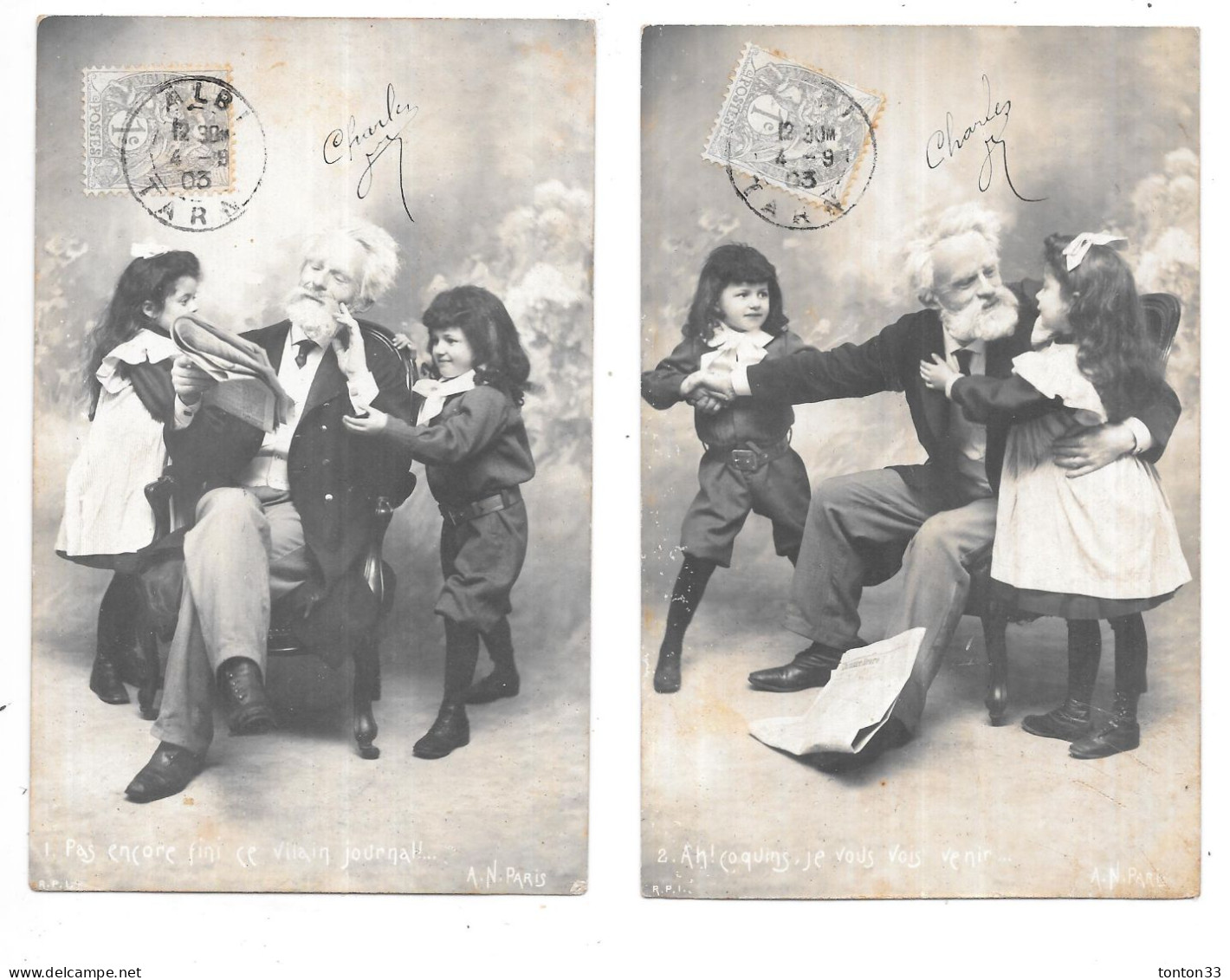LOT De 7 CPA DOS SIMPLE De 1903 - HUMOUR - Le Grand Père Et Ses Petits Enfants - TOUL 5 - - 5 - 99 Postkaarten