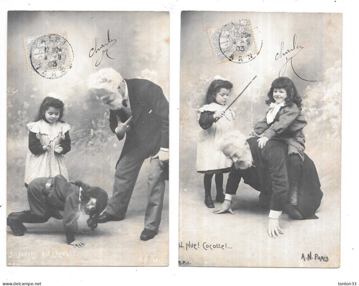 LOT De 7 CPA DOS SIMPLE De 1903 - HUMOUR - Le Grand Père Et Ses Petits Enfants - TOUL 5 - - 5 - 99 Postkaarten