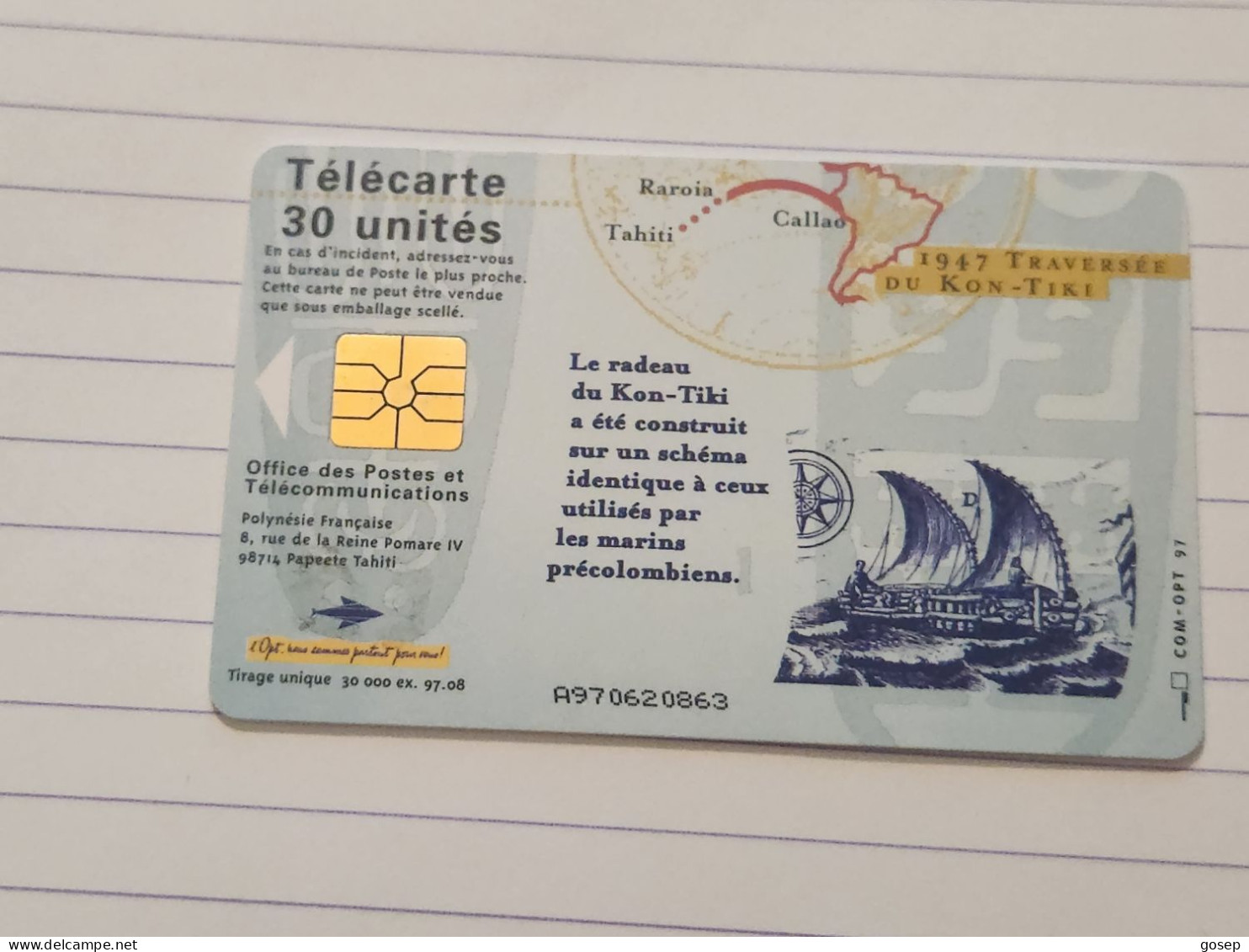 French Polynesia-(FP-060)-OKON-TIKI-(21)(A970620863)-(30units)-(tirage-30.000)-used Card+1card Prepiad Free - Frans-Polynesië