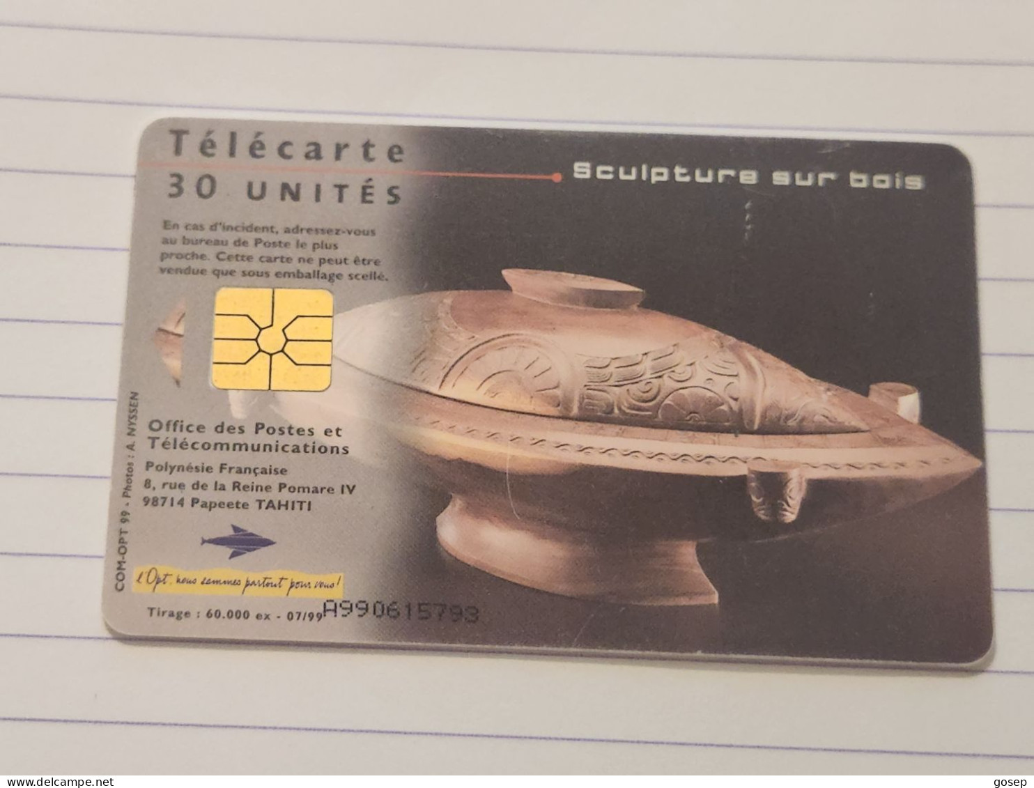 French Polynesia-(FP-087)-Sculpture Sur Bois-(22)(A990625793)-(30units)-(tirage-60.000)-used Card+1card Prepiad Free - Französisch-Polynesien