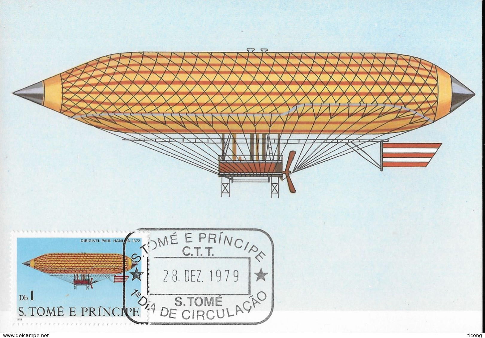 DIRIGEABLE DE PAUL HANLEIN 1872 - CARTE MAXIMUM 1ER JOUR DE SAO TOME ET PRINCIPE 1979, VOIR LE SCANNER - Montgolfier