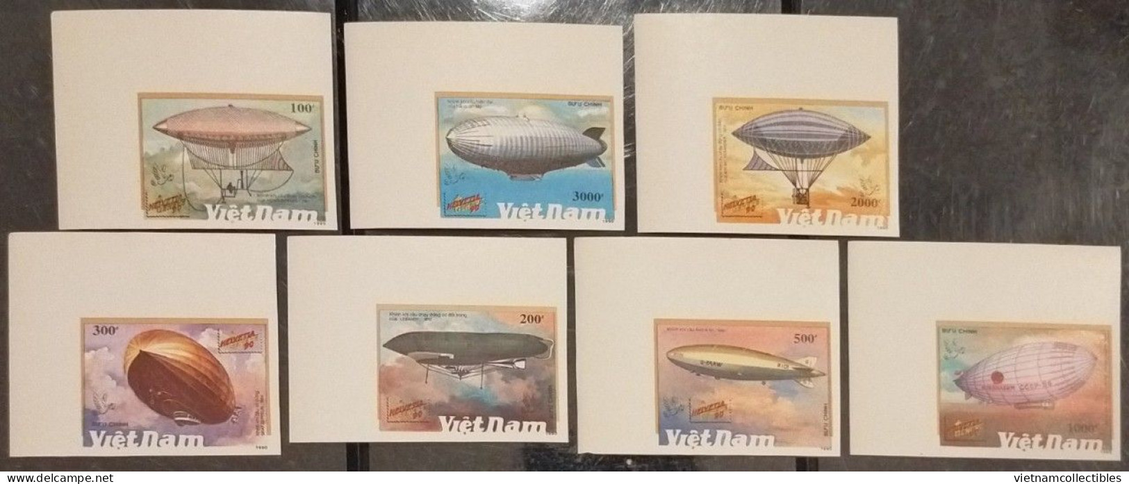 Vietnam Viet Nam Zeppelin / Airship MNH Imperf Stamps With Corner Top Margin 1990 - Scott#2171-2177 (Ms602) - Vietnam